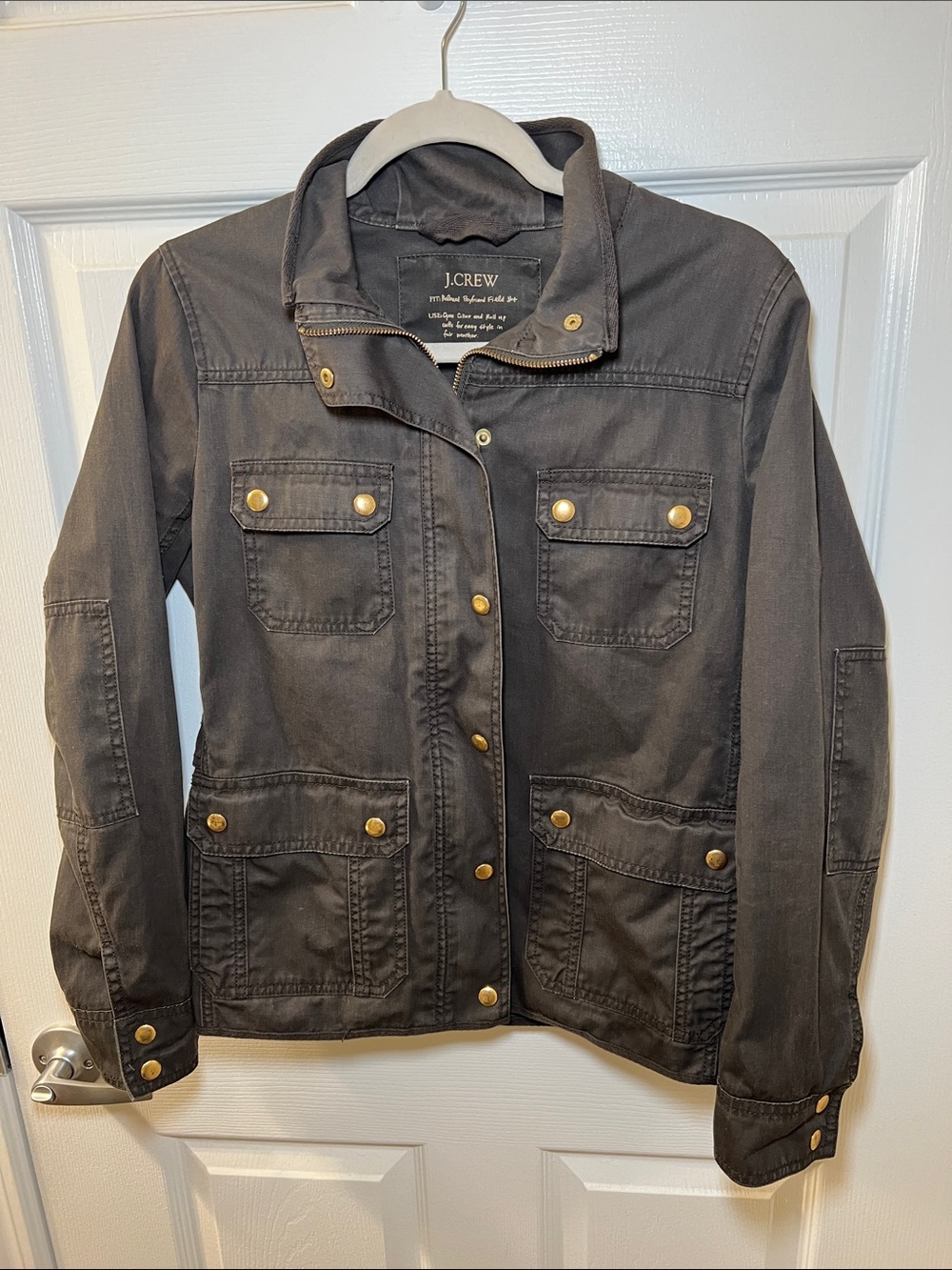 J. Crew 100% Cotton Relaxed Boyfriend Field Jacket Zippered Gold Buttons